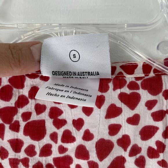 Rue Stiic Laguna Mini Dress Red White Heart Print Size M V-neck Valentines - Picture 6 of 13